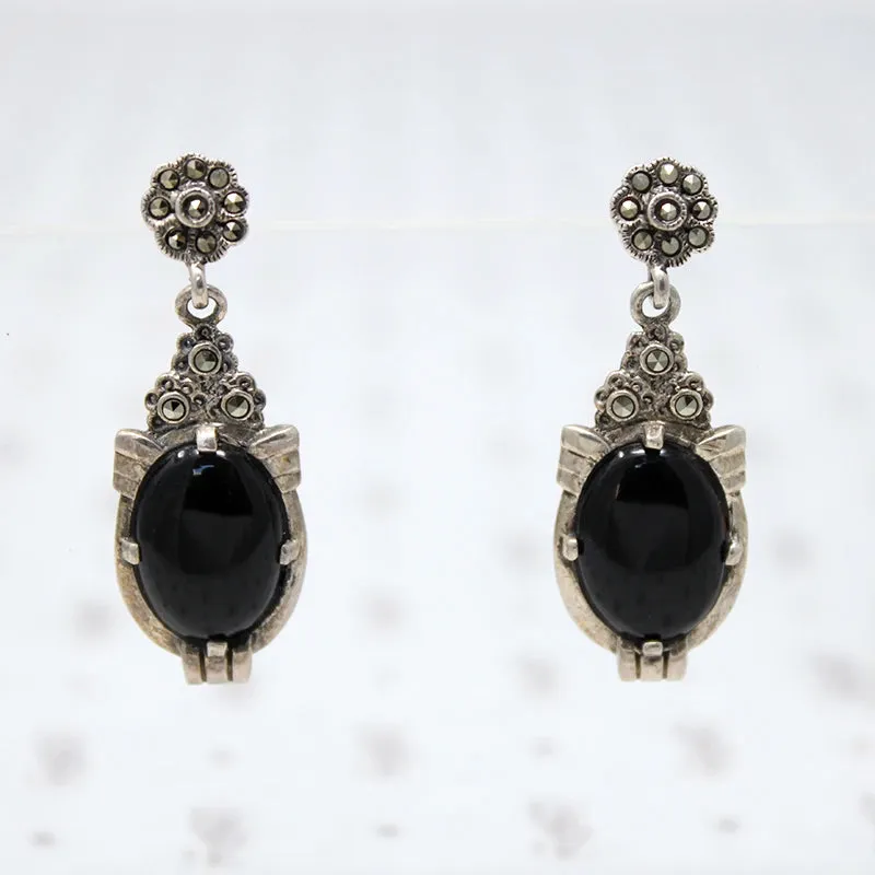 Glossy Onyx Art Deco Revival Earrings