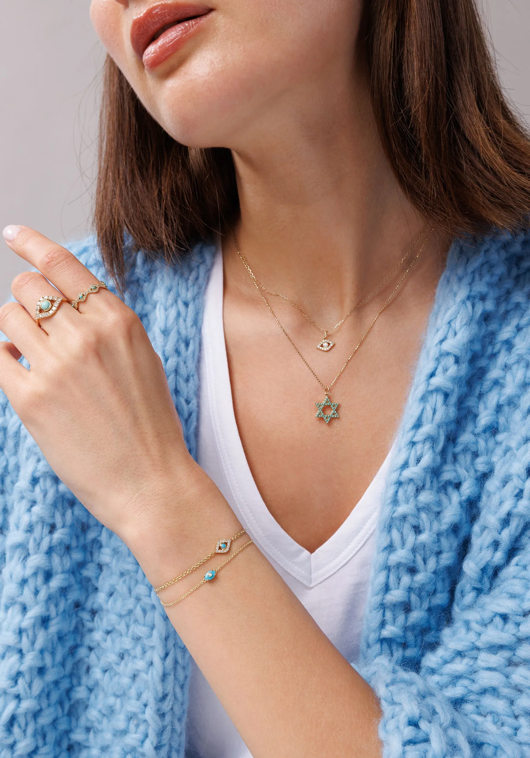 Gold & Turquoise Star Of David Charm