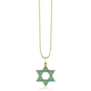Gold & Turquoise Star Of David Charm