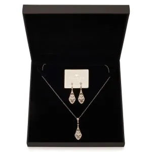 Gold Art Deco earrings and Necklace Jewellery Gift Set: £12 Gift Box is FREE