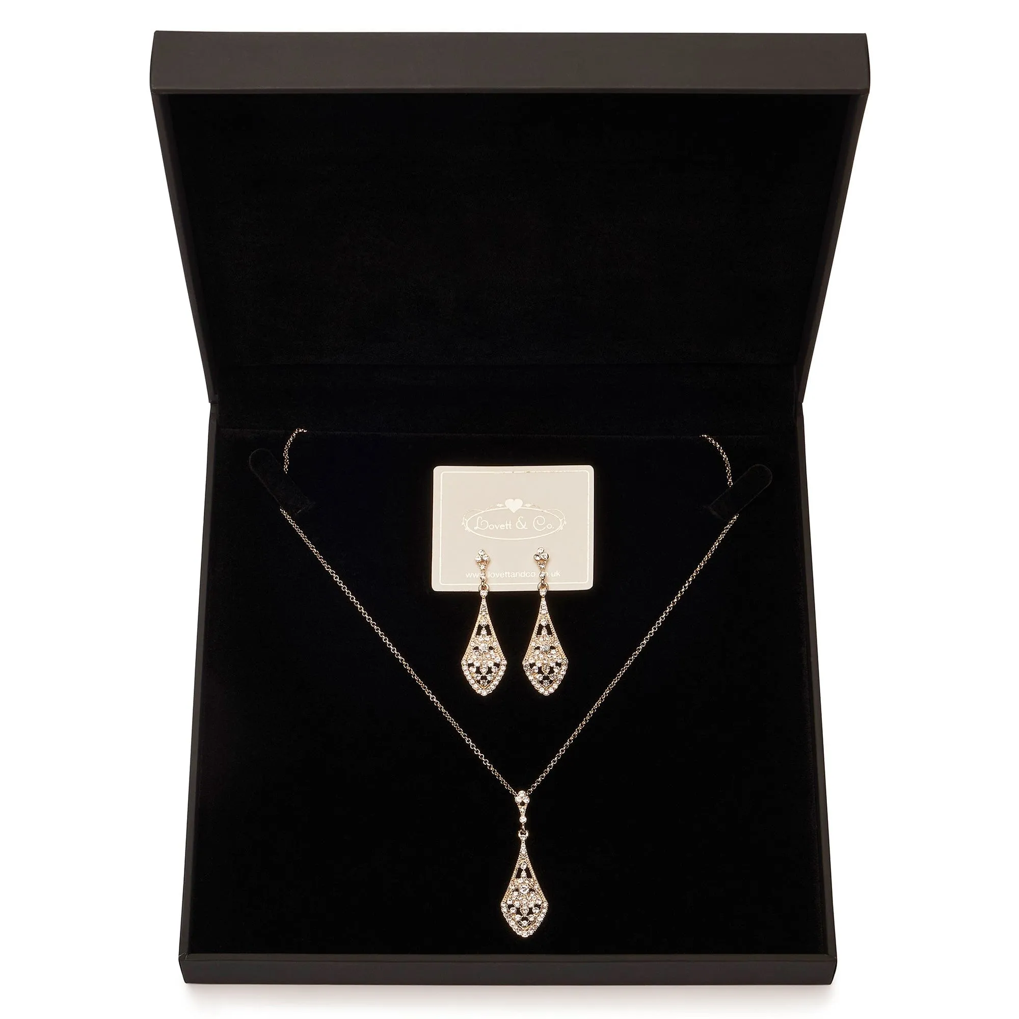 Gold Art Deco earrings and Necklace Jewellery Gift Set: £12 Gift Box is FREE