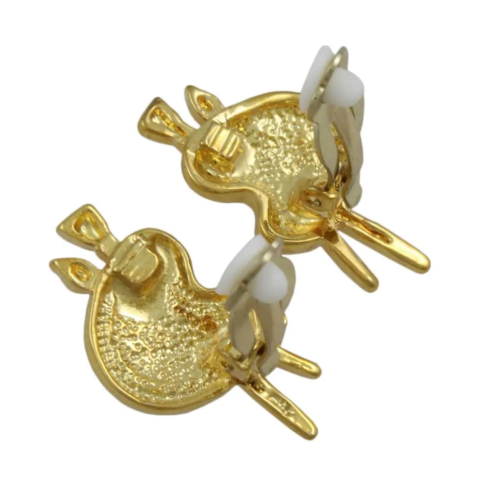 Gold Artist Palette with Colorful Paint Blobs Clip Earring - PRF908E