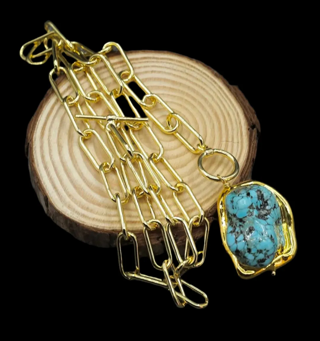 Gold-Filled Chain Necklace with Turquoise Nugget Pendant 21”