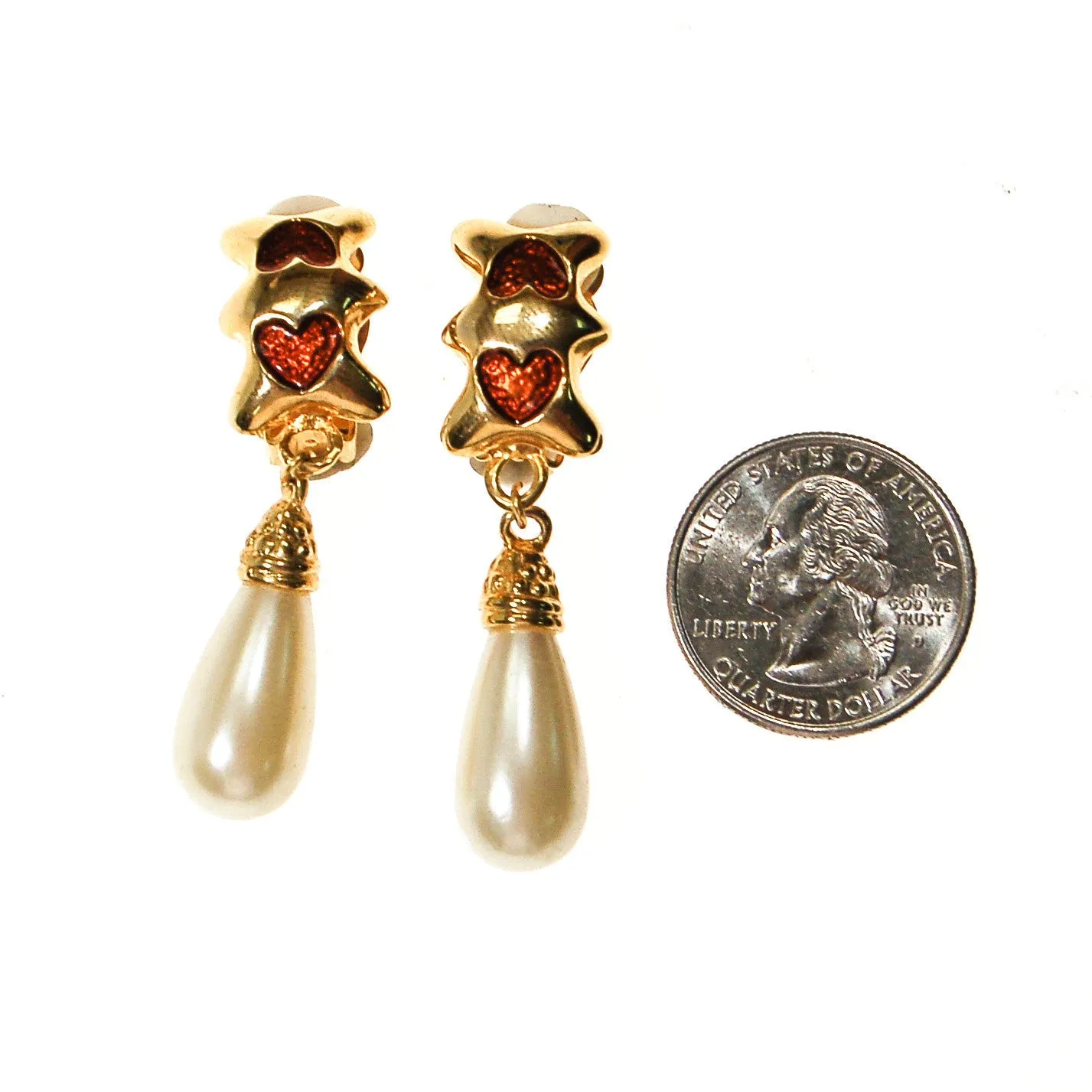 Gold Heart and Pearl Drop Earrings