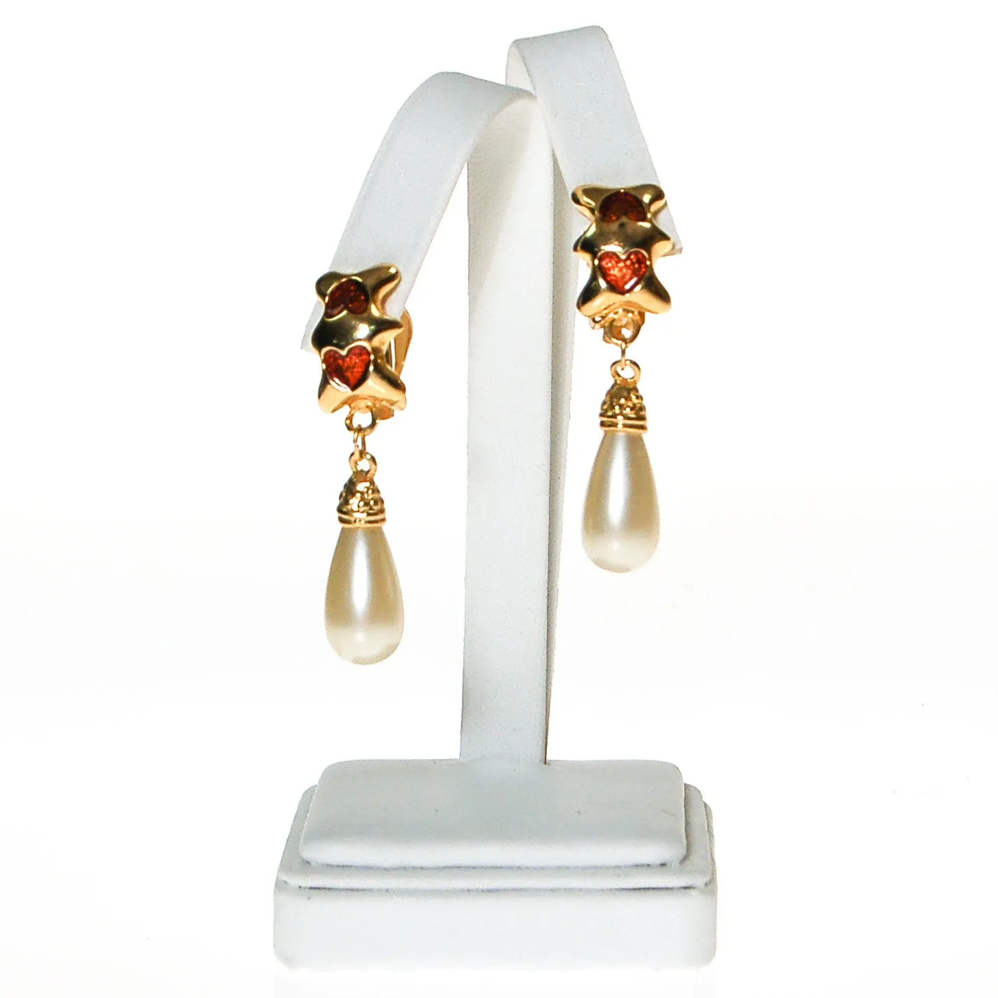Gold Heart and Pearl Drop Earrings