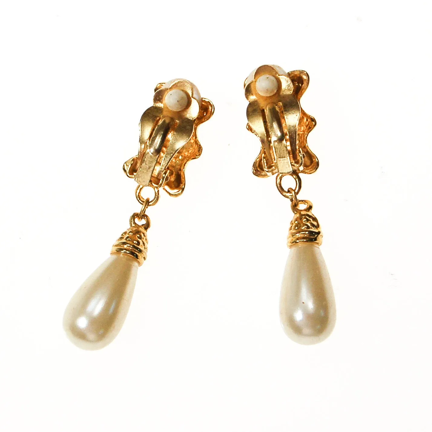 Gold Heart and Pearl Drop Earrings