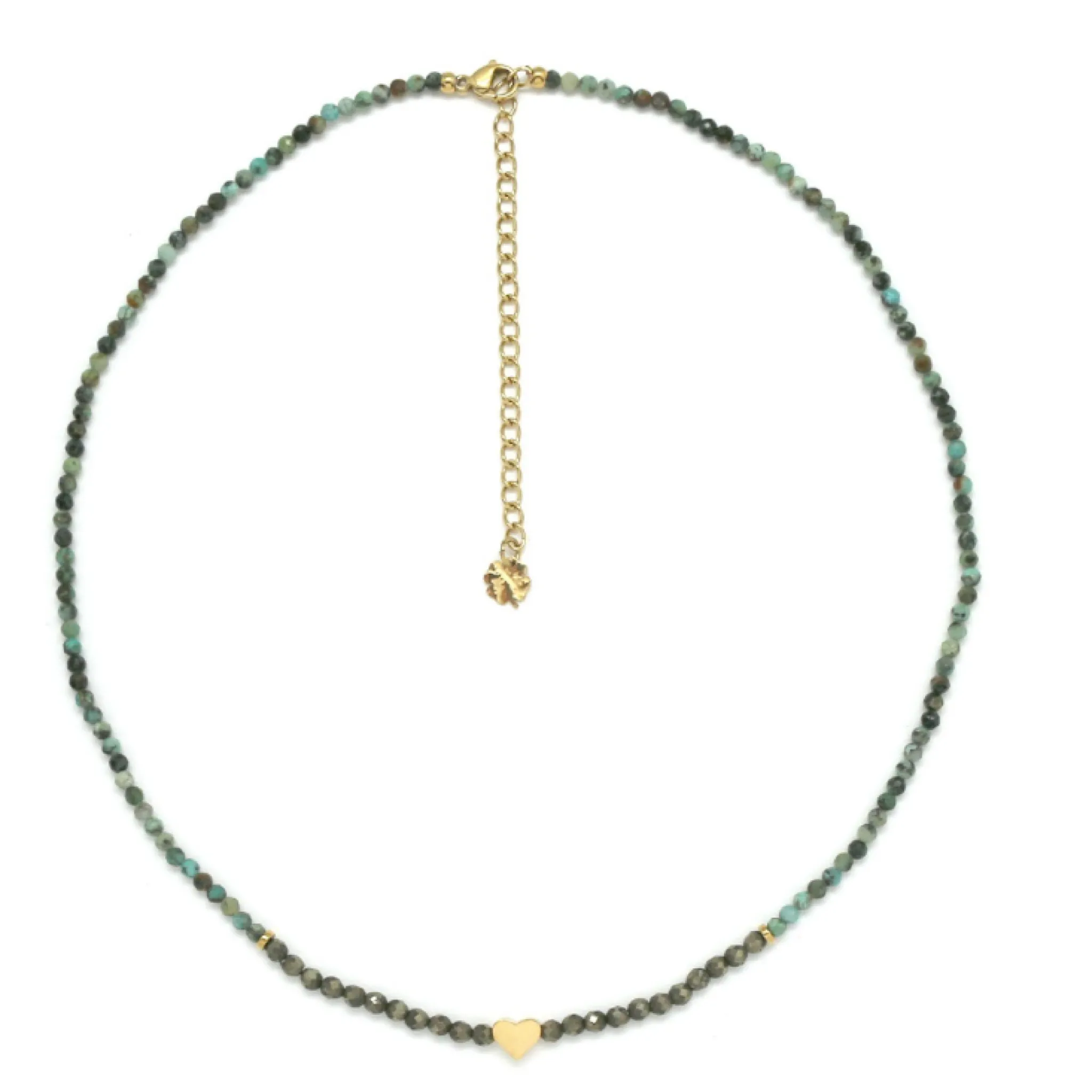 Gold Lunar Precious African Turquoise Beaded Heart Necklace