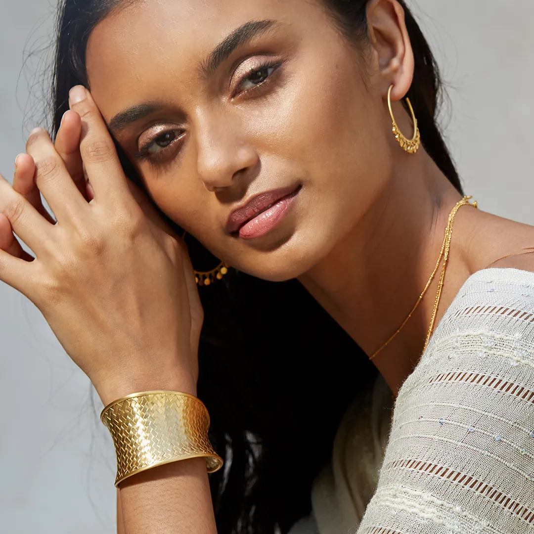 Gold Medium Basketweave Bracelet Cuff