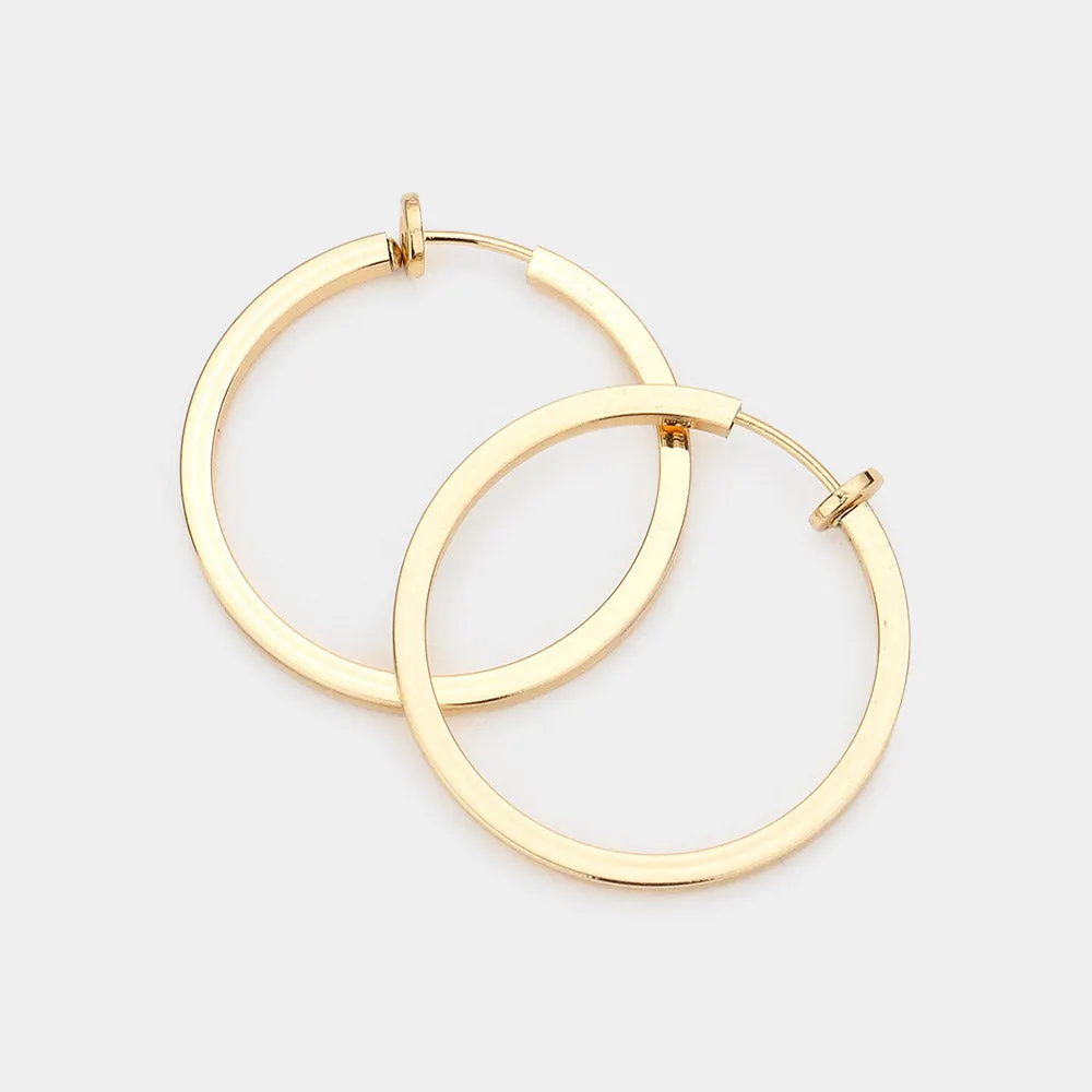 Gold Metal Hoop Clip on Earrings | 1.25" | 369860