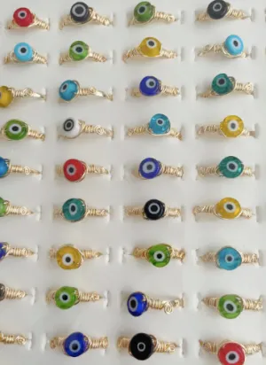 Gold Plated Wire Wrap Evil Eye Rings (Assorted)