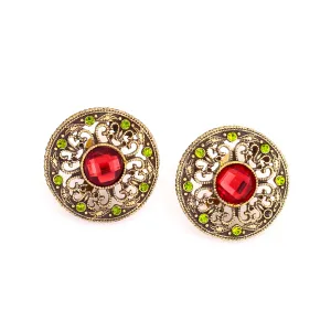 GOLD RED CRYSTAL CLIP ON EARRINGS #218MT3201 (1D4/1F12)