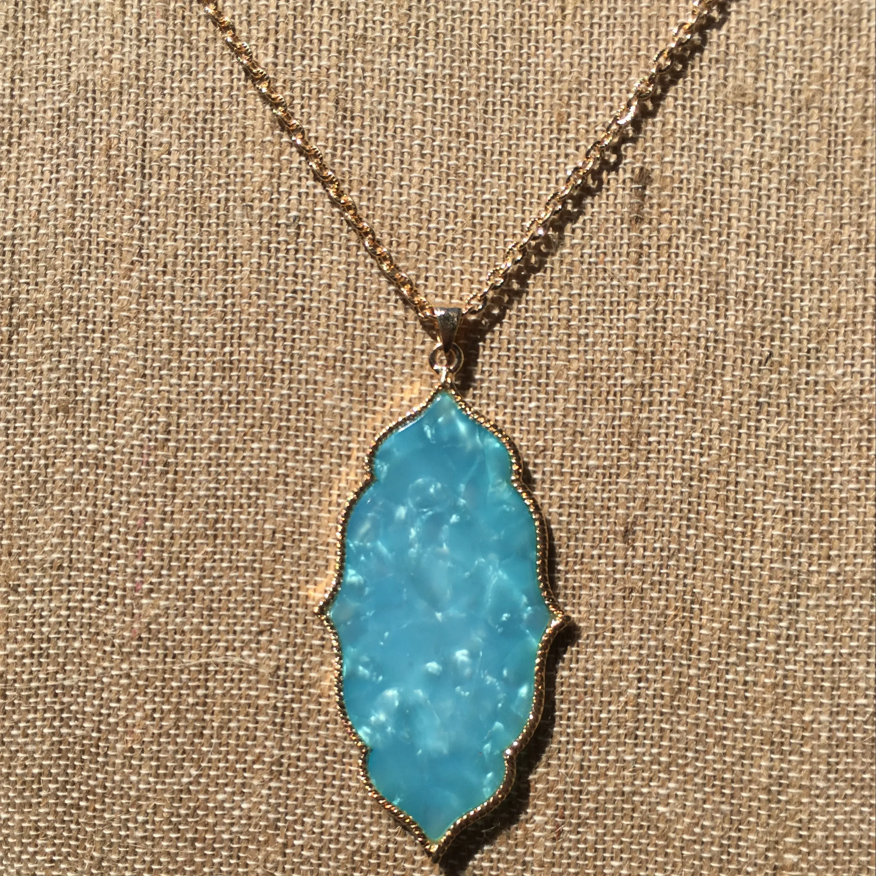 Gold Tone Moroccan Pendant Necklace- Turquoise