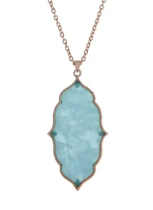 Gold Tone Moroccan Pendant Necklace- Turquoise