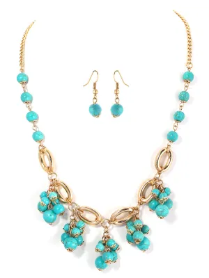 GOLD-TURQUOISE NECKLACE AND EARRING SET  #FW1404248 (HF6)