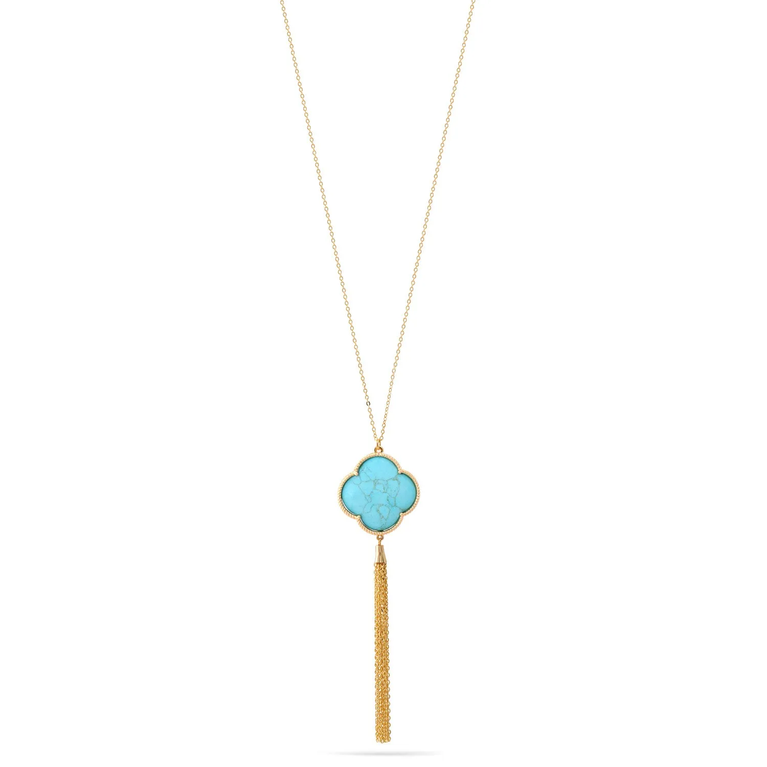 GOLD TURQUOISE PENDANT TASSEL NECKLACE #HNN89954GDTQ (FH4)