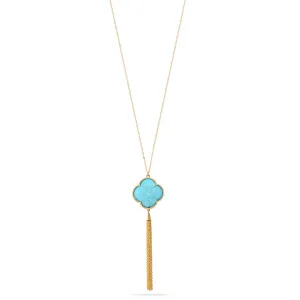 GOLD TURQUOISE PENDANT TASSEL NECKLACE #HNN89954GDTQ (FH4)