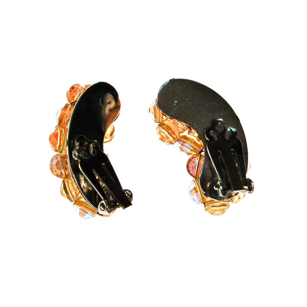 Golden Aurora Borealis Beaded Crystal Ear Crawler Earrings