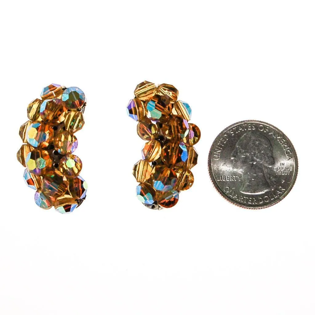 Golden Aurora Borealis Beaded Crystal Ear Crawler Earrings