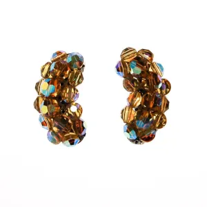 Golden Aurora Borealis Beaded Crystal Ear Crawler Earrings