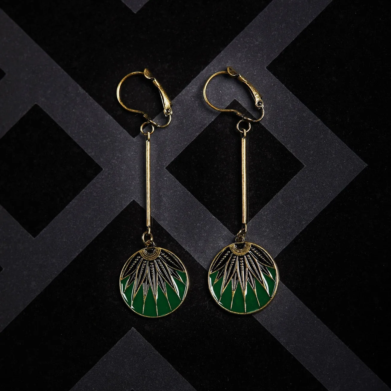Green Art Deco Drop Earrings
