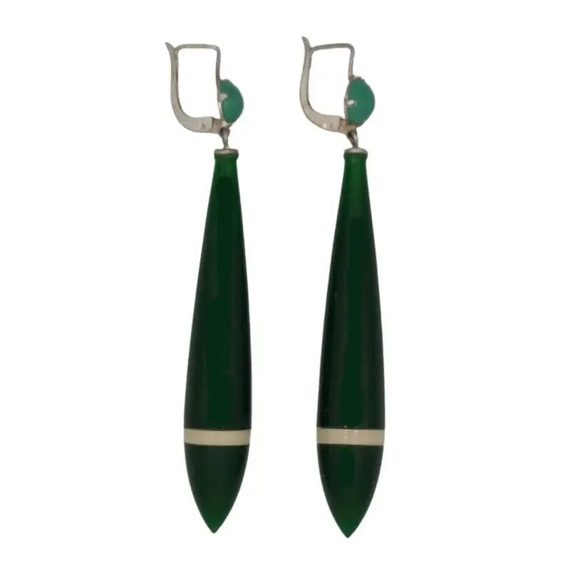 Green Galalith Earrings with Cream Stripe