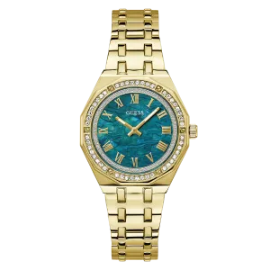Guess Desire Gold Stainless Steel Green Dial Quartz Watch for Ladies - GW0770L2