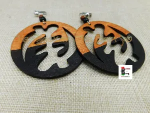 Gye Nyame Clip On Earrings African Wooden Black Non Pierced Jewelry Handmade