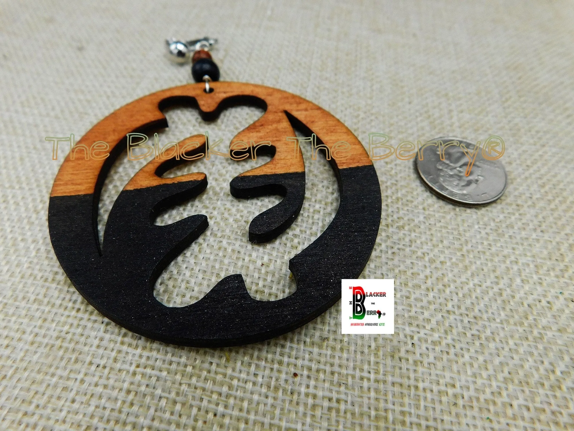 Gye Nyame Clip On Earrings African Wooden Black Non Pierced Jewelry Handmade