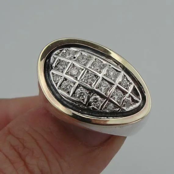 Hadar Designers Ring 9k Yellow Gold 925 Silver White Zircon Handmade 7,8,9,10(MS