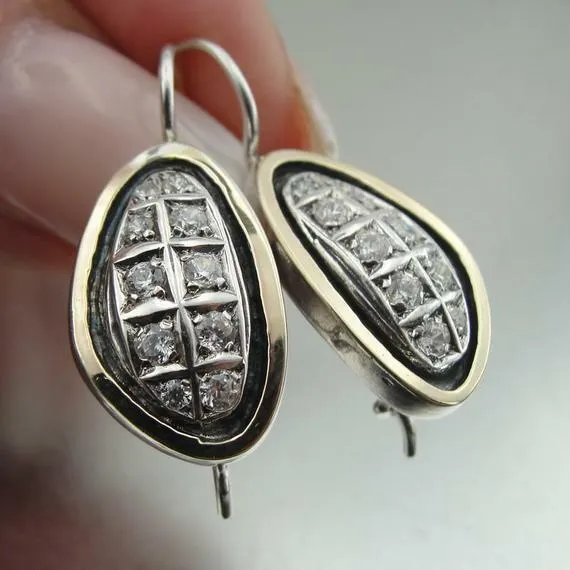 Hadar Designers Ring 9k Yellow Gold 925 Silver White Zircon Handmade 7,8,9,10(MS