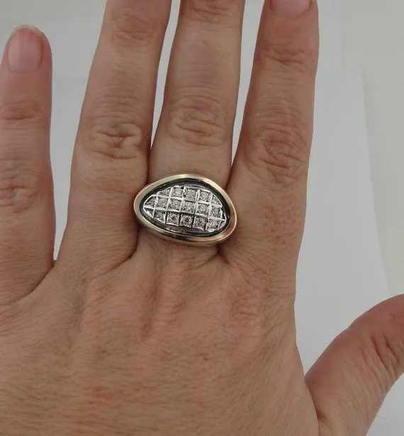 Hadar Designers Ring 9k Yellow Gold 925 Silver White Zircon Handmade 7,8,9,10(MS