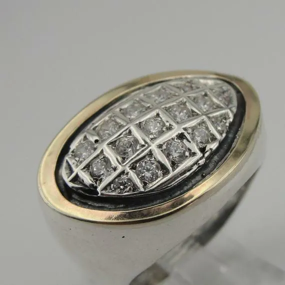 Hadar Designers Ring 9k Yellow Gold 925 Silver White Zircon Handmade 7,8,9,10(MS
