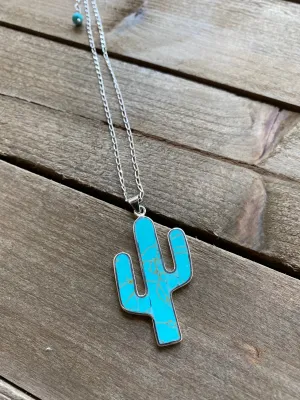 Halley Turquoise and Silver Cactus Necklace