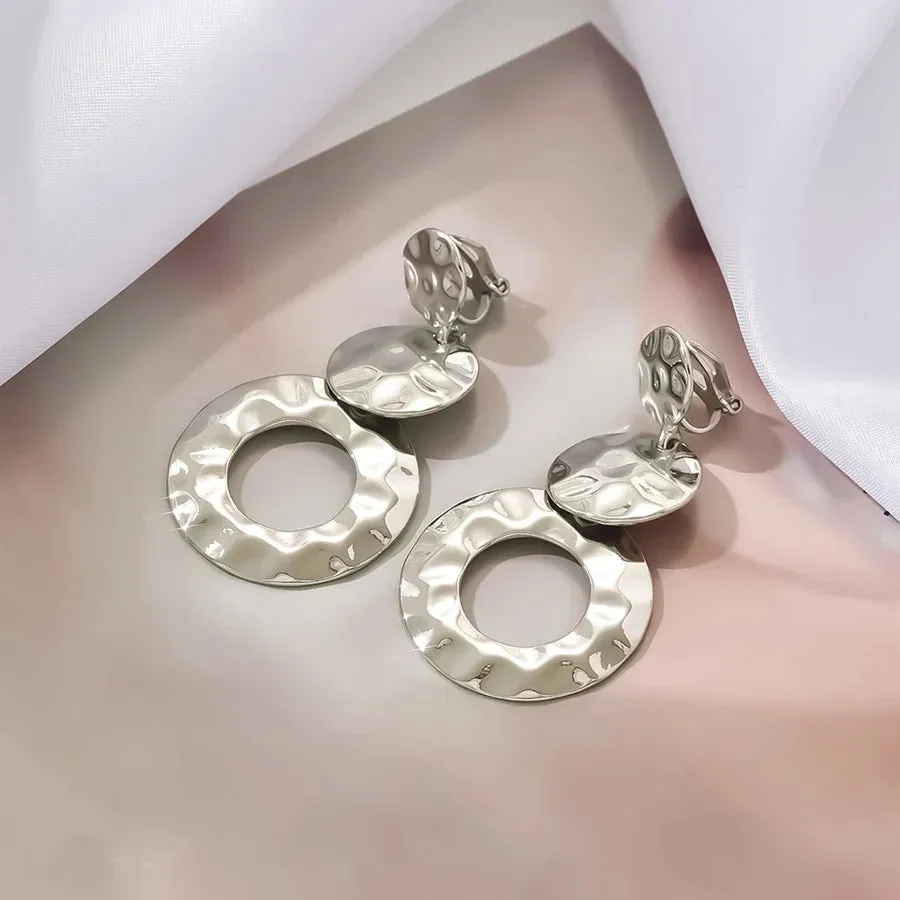 Hammered Round Clip on Earrings