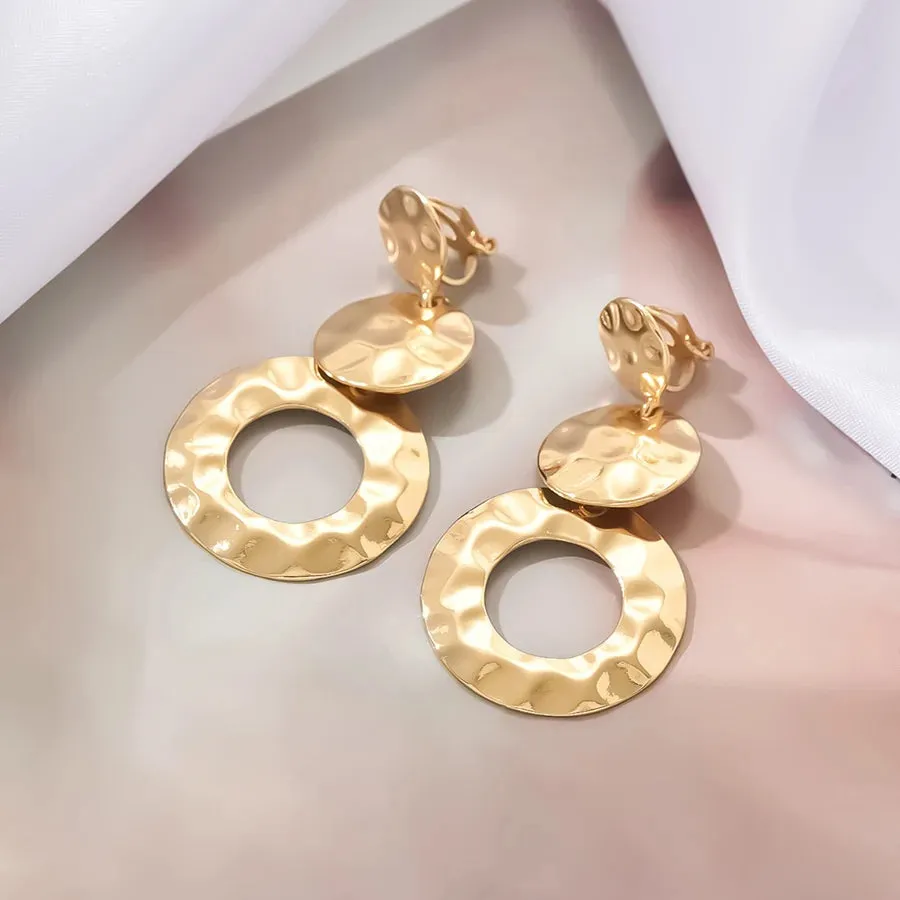 Hammered Round Clip on Earrings