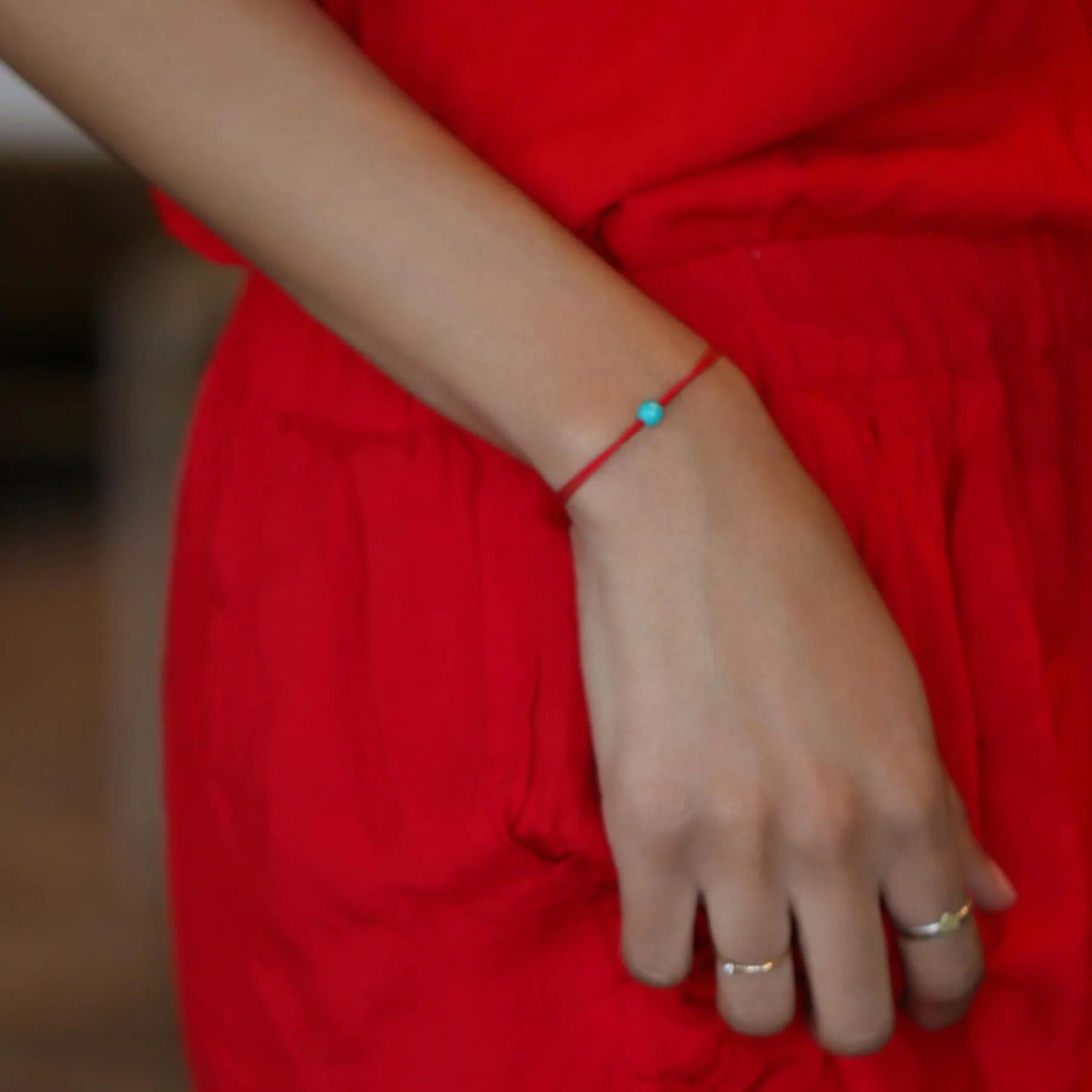 Happy Thoughts Turquoise Red String Bracelet