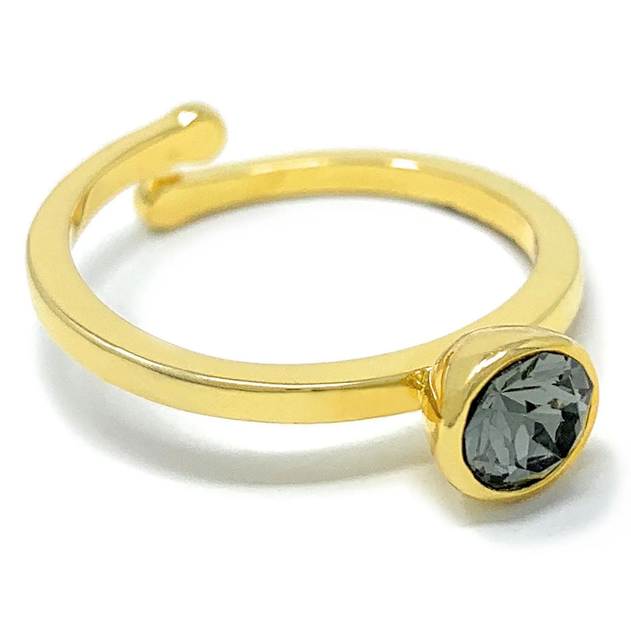 Harley Adjustable Ring with Black Diamond Round Crystals from Swarovski Gold Plated