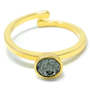 Harley Adjustable Ring with Black Diamond Round Crystals from Swarovski Gold Plated