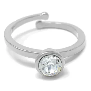 Harley Adjustable Ring with White Clear Round Crystals from Swarovski Silver Toned Rhodium Plated