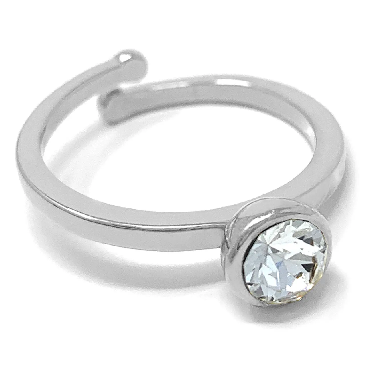 Harley Adjustable Ring with White Clear Round Crystals from Swarovski Silver Toned Rhodium Plated