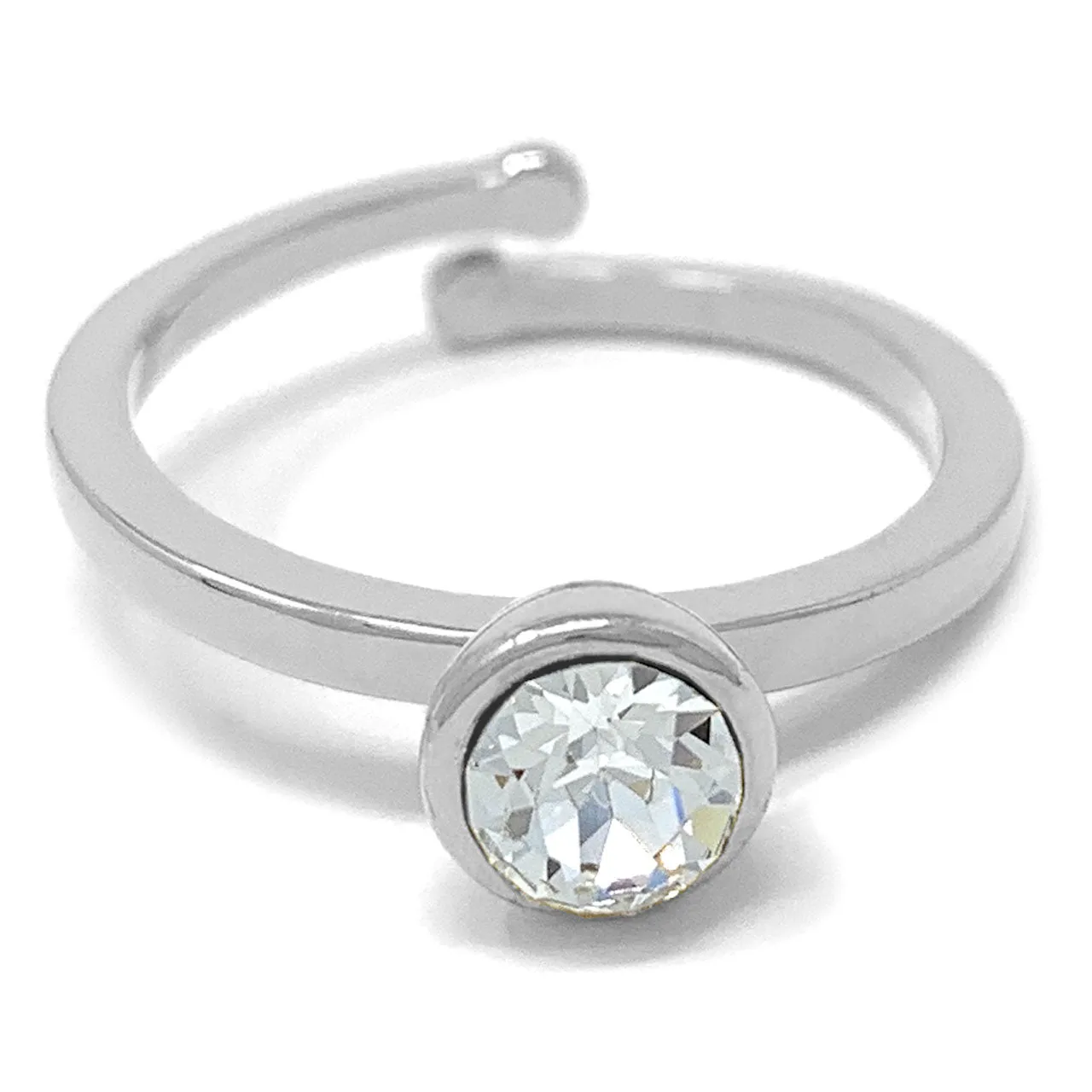 Harley Adjustable Ring with White Clear Round Crystals from Swarovski Silver Toned Rhodium Plated