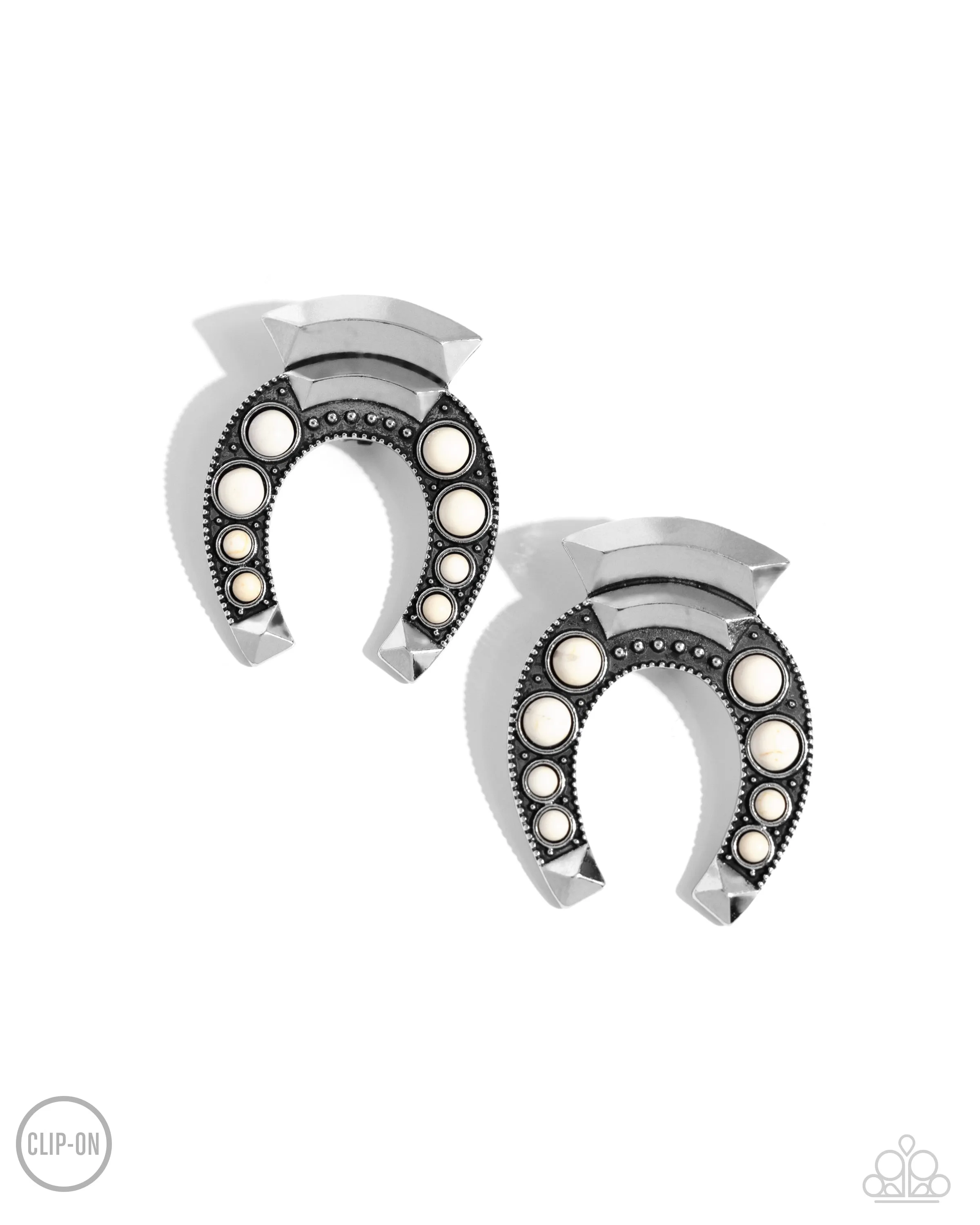 Harmonious Horseshoe - White - Stone Paparazzi Clip-On Earrings