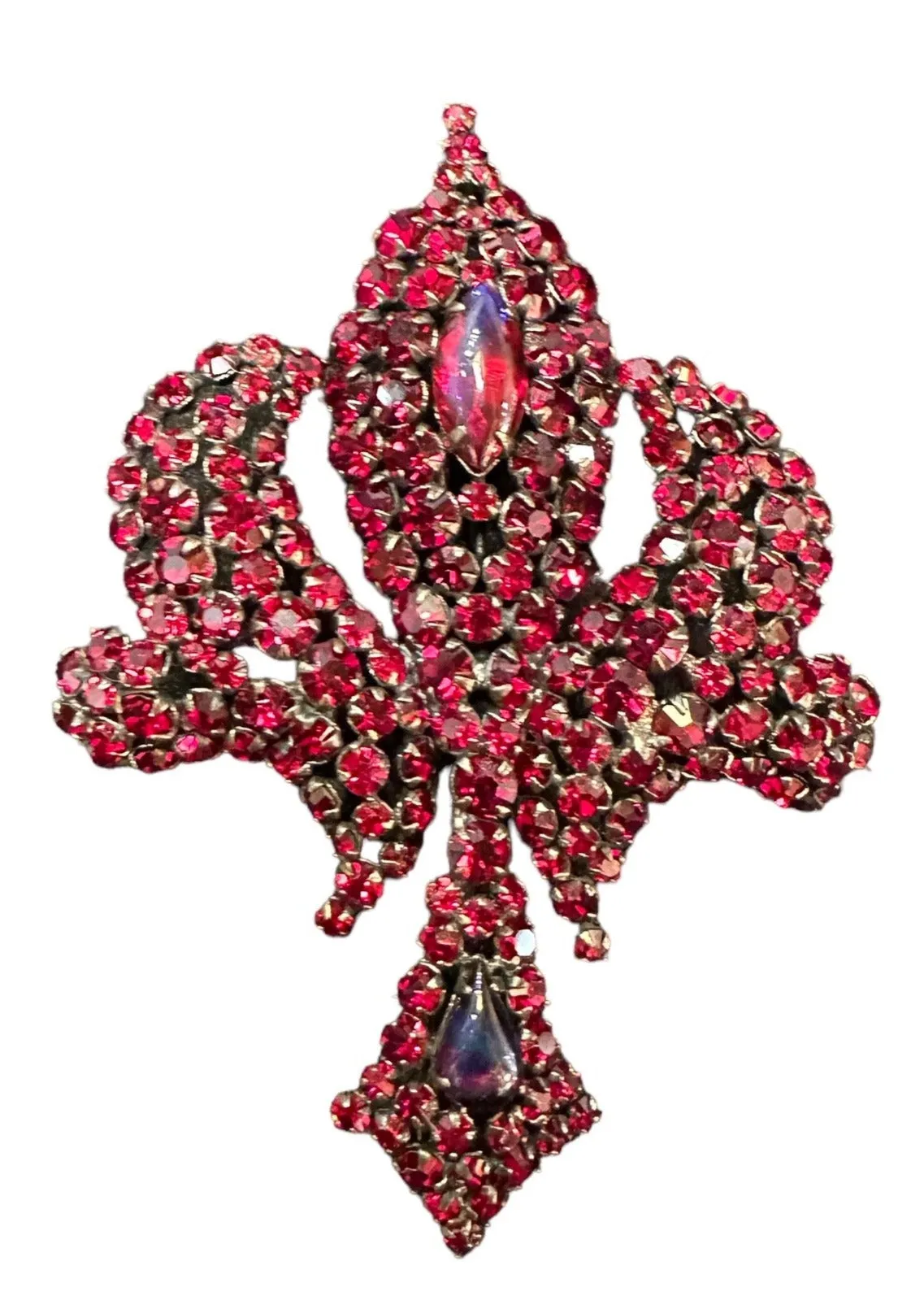 Hattie Carnegie 60s Red Rhinestone Cocktail Earrings and Brooch Demi-Parure