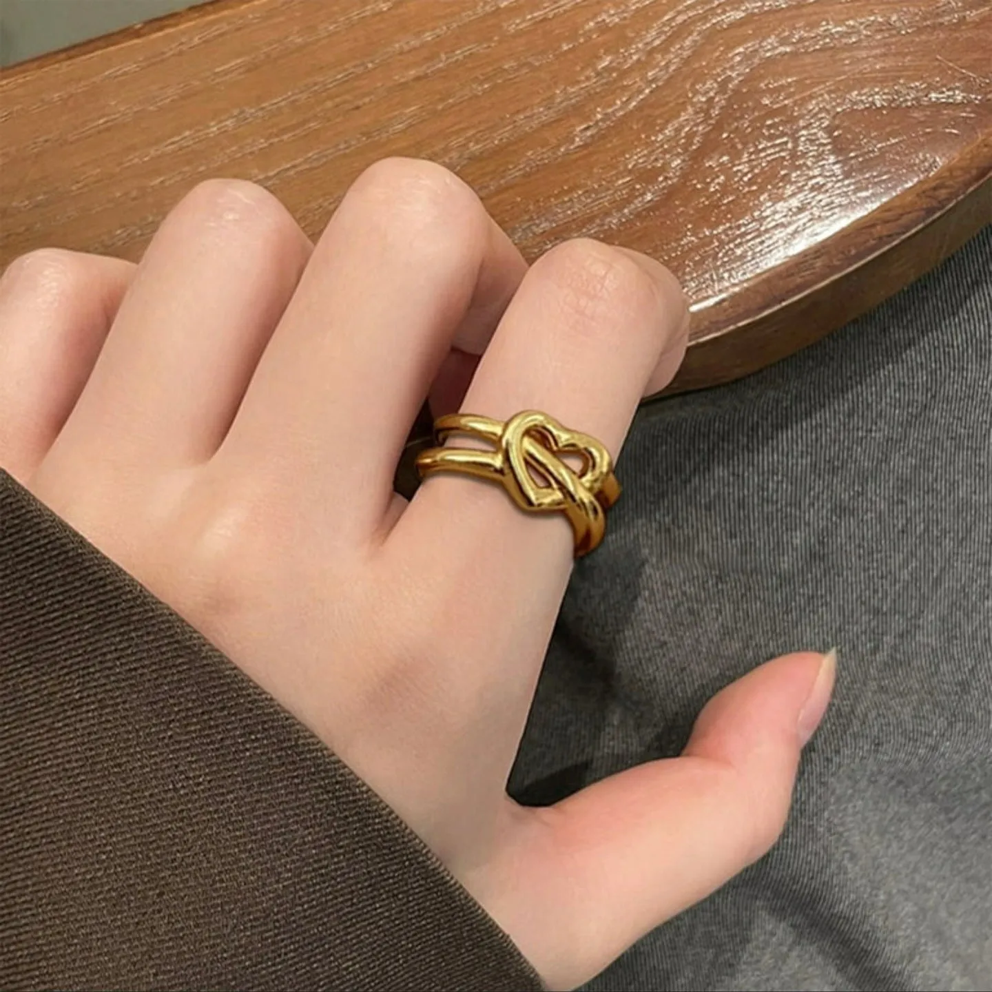 Heart Interwind Adjustable Ring Gold Plated AR55