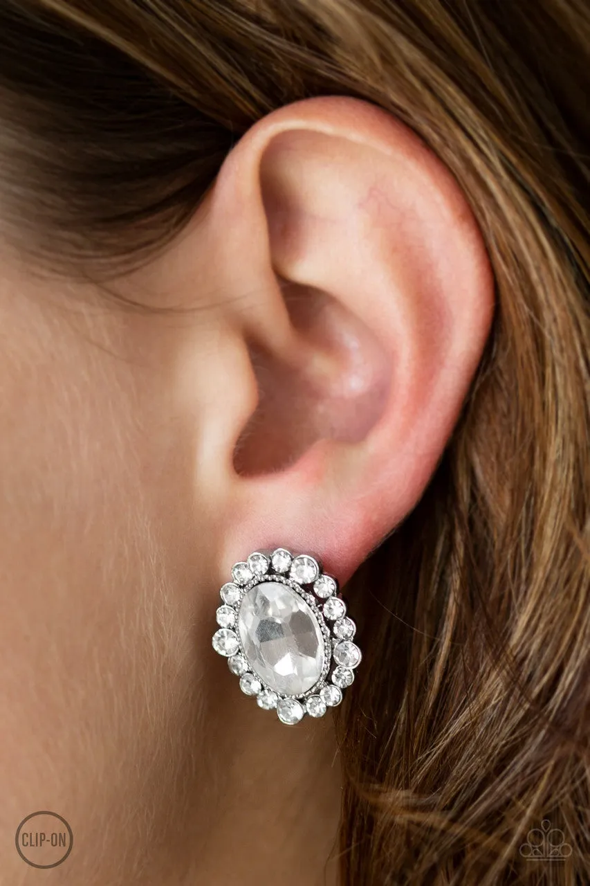 Hold Court White Paparazzi Clip-On Earrings
