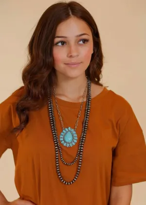 Howdy Partner Turquoise Three Strand Silver and Turquoise Necklace