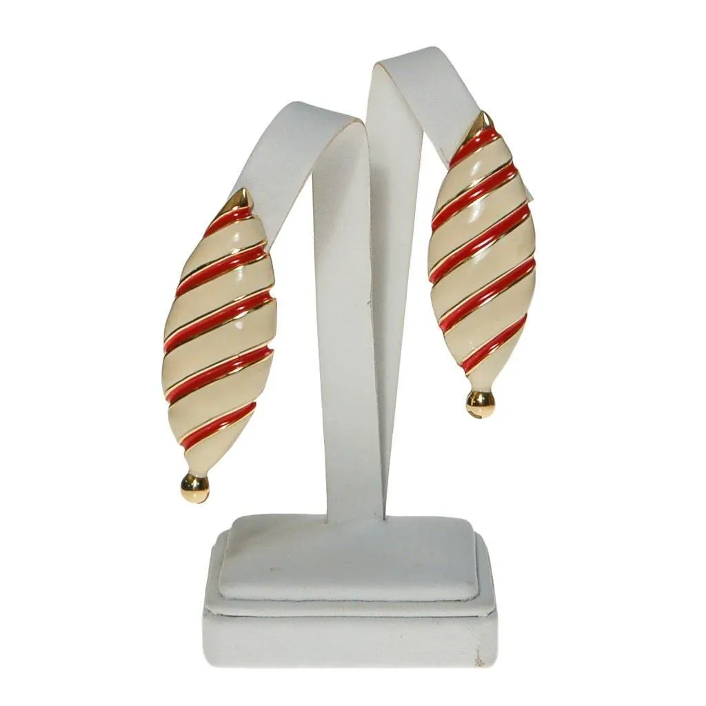 Huge Red, Cream and Gold Statement Earrings