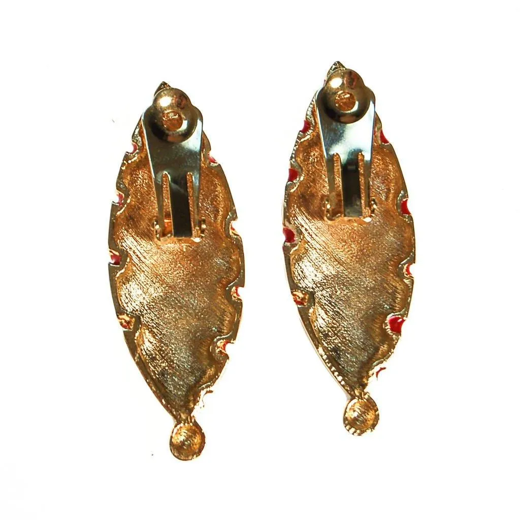 Huge Red, Cream and Gold Statement Earrings