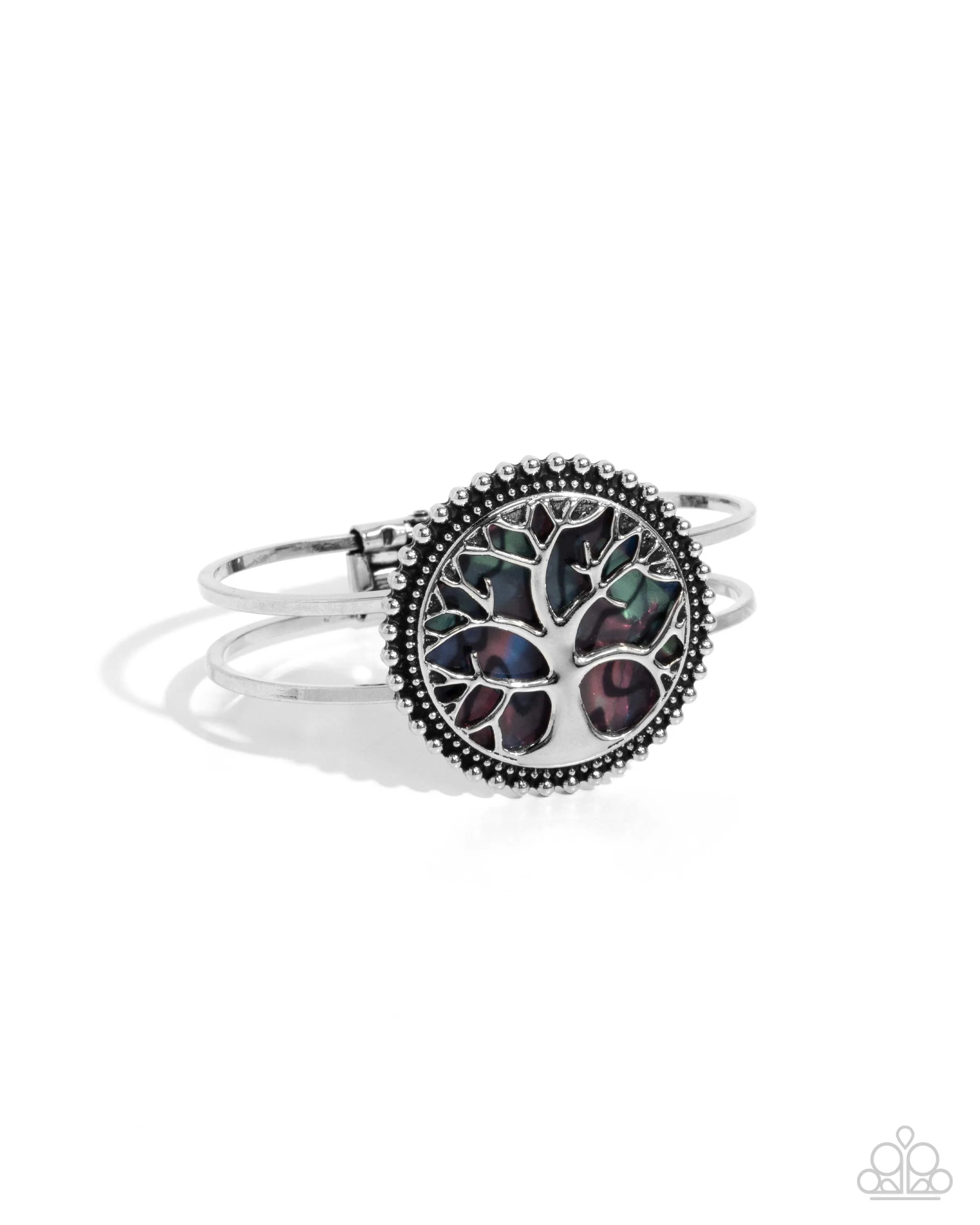 I Speak for the Trees - Multi - Colorful Abalone Shell Silver Tree Paparazzi Hinge Bracelet