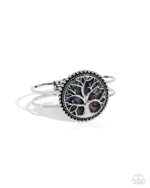 I Speak for the Trees - Multi - Colorful Abalone Shell Silver Tree Paparazzi Hinge Bracelet